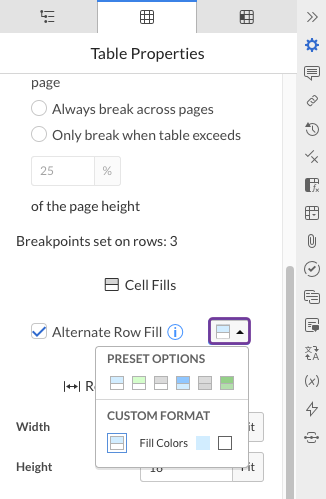 Change colors with the alternate row fill