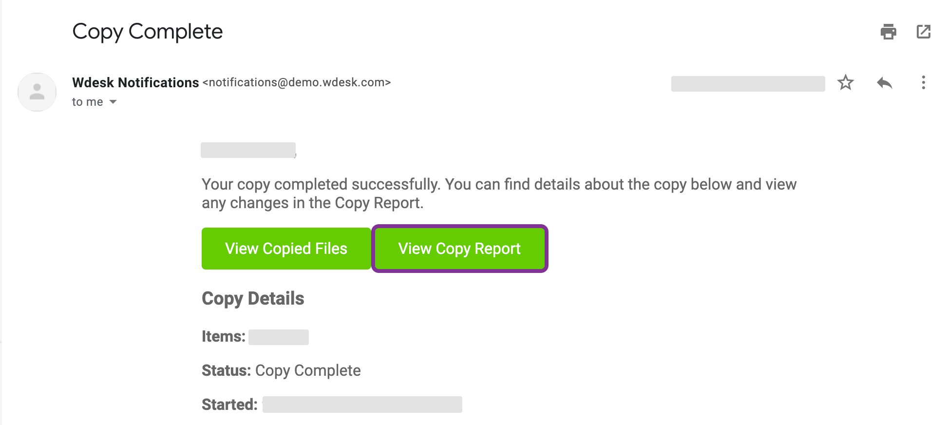 open the copy report from the notification email