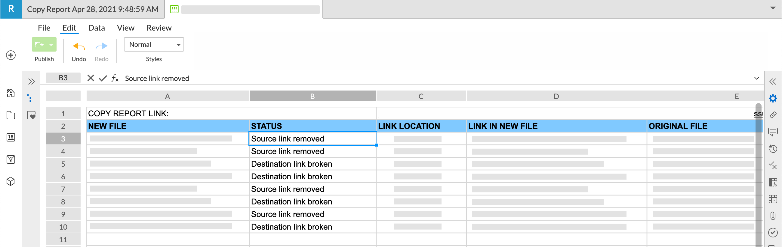 each issue will state whether it is a broken destination link or a removed source link