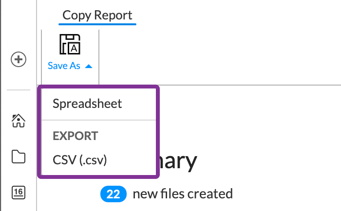 click the save as dropdown to create a spreadsheet