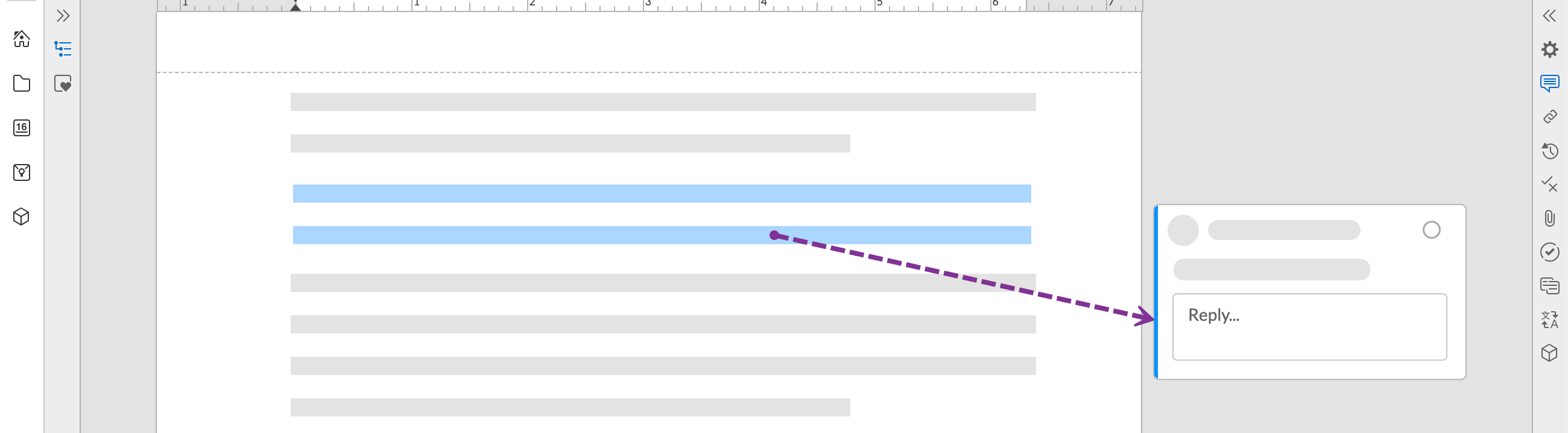 Blue highlights and lines indicate a comment referring to the selected section