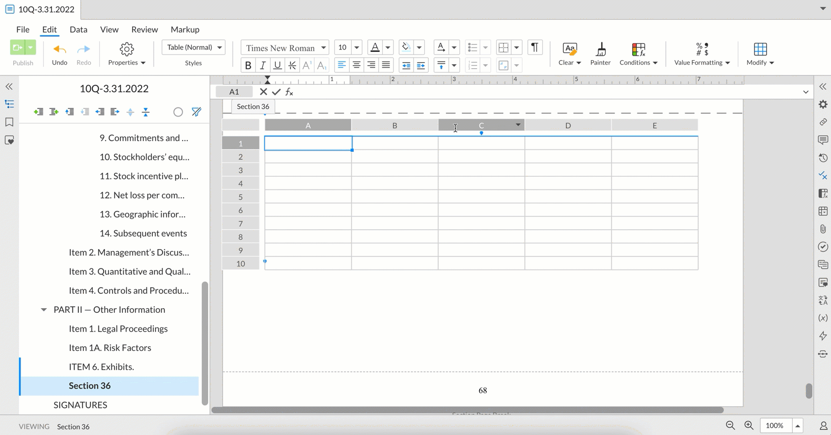 creating a table of contents