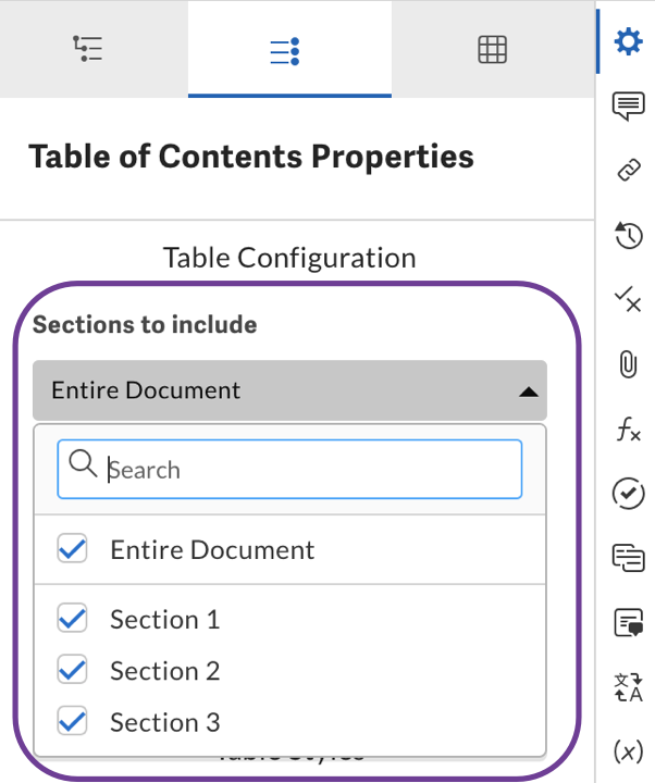 Sections to include dropdown