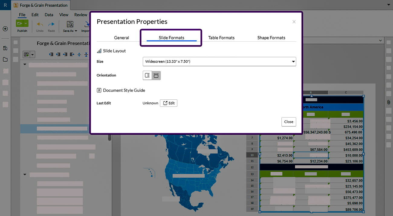 Slide Formats tab in Presentation Properties