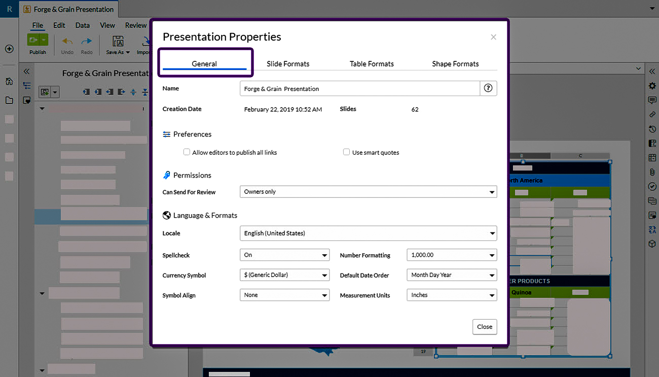 Presentation preferences