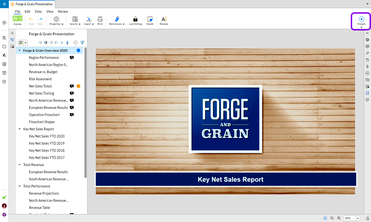 present your slides in Workiva