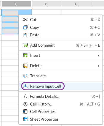 Select remove input cell