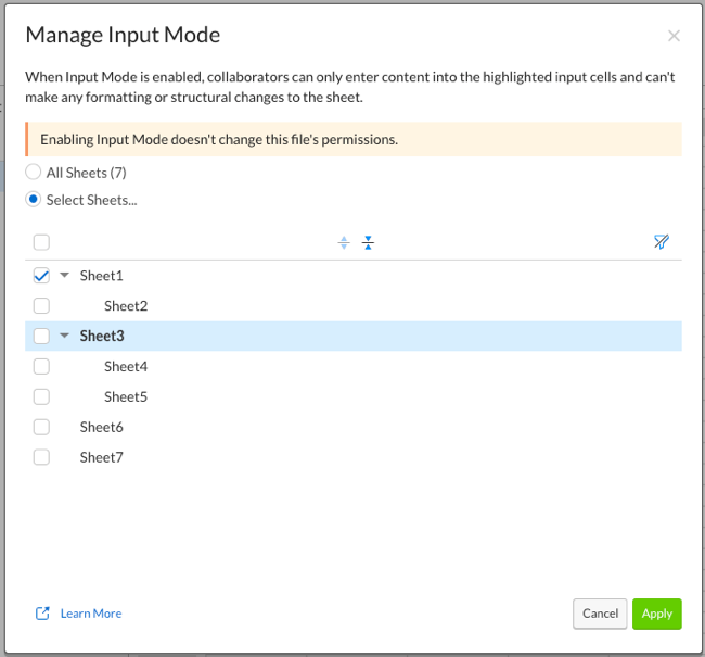 uncheck the sheets where you want to disable input mode