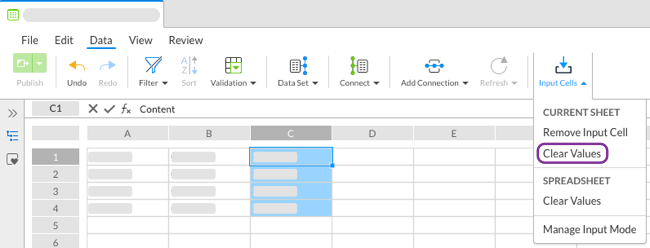 Under current sheet, select clear values