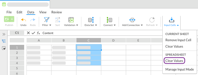 Under spreadsheet, select clear values