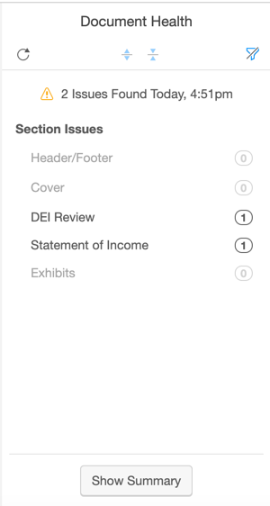 List of sections with issues