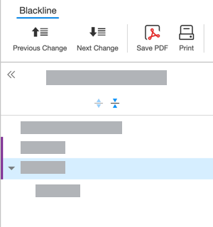 Purple lines in the outline panel show sections with changes