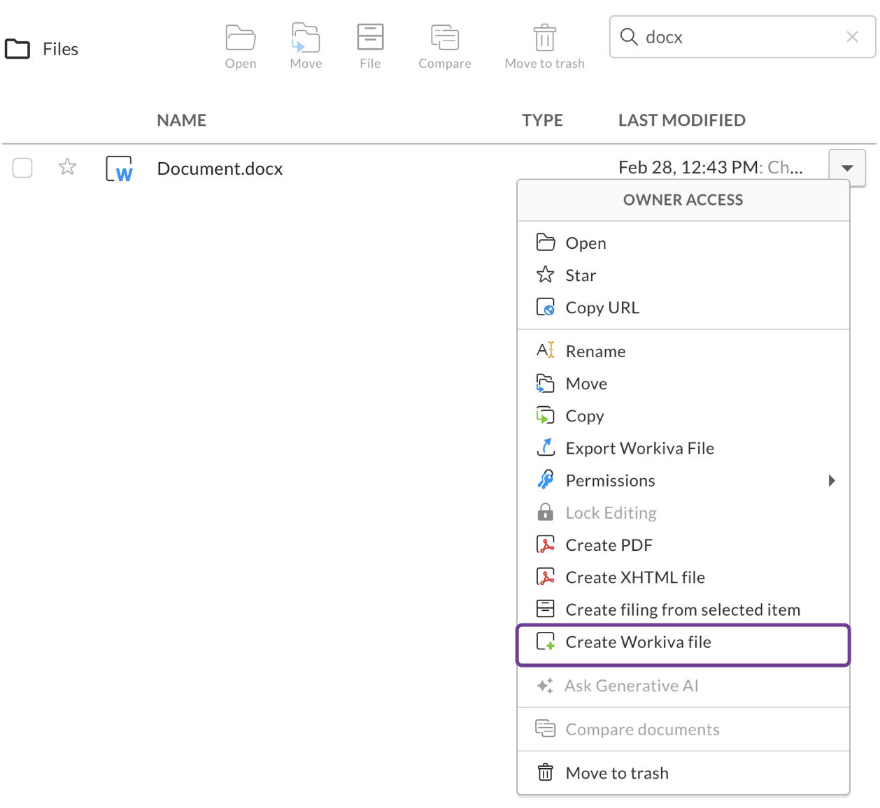 Create a single Workiva file