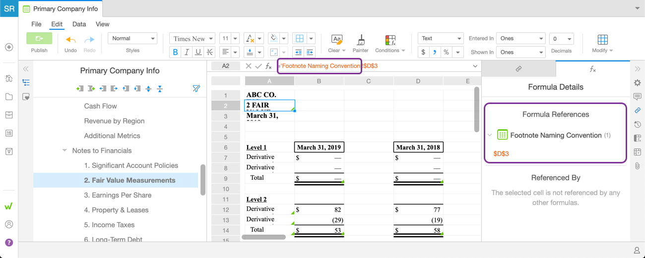 Cross sheet formula reference