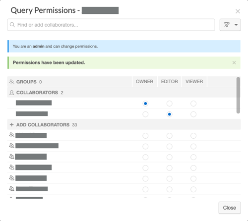 Query Permissions settings