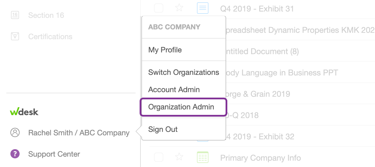 Select Organization Admin