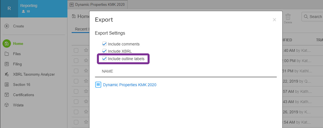 check the box in the export options to export your outline labels