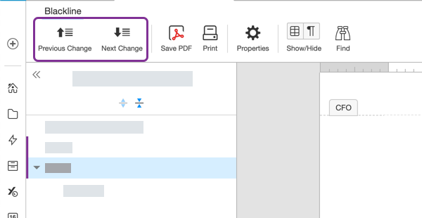 Move between changes using the toolbar