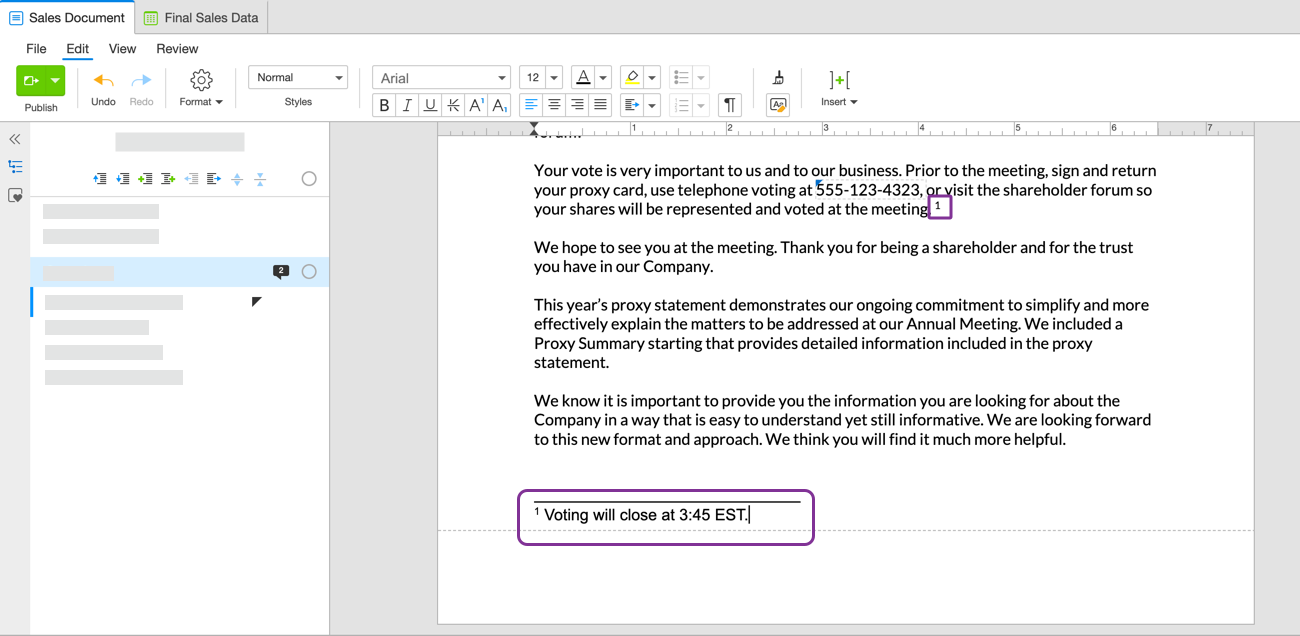 how to add footnote for table