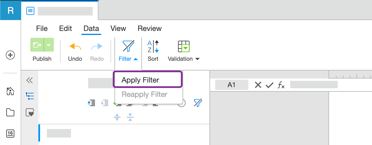 Select Apply filter from toolbar
