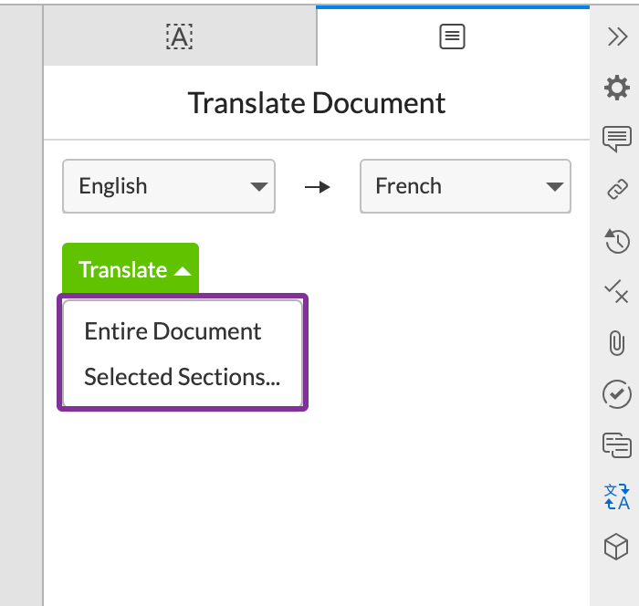 Select sections to include in translation