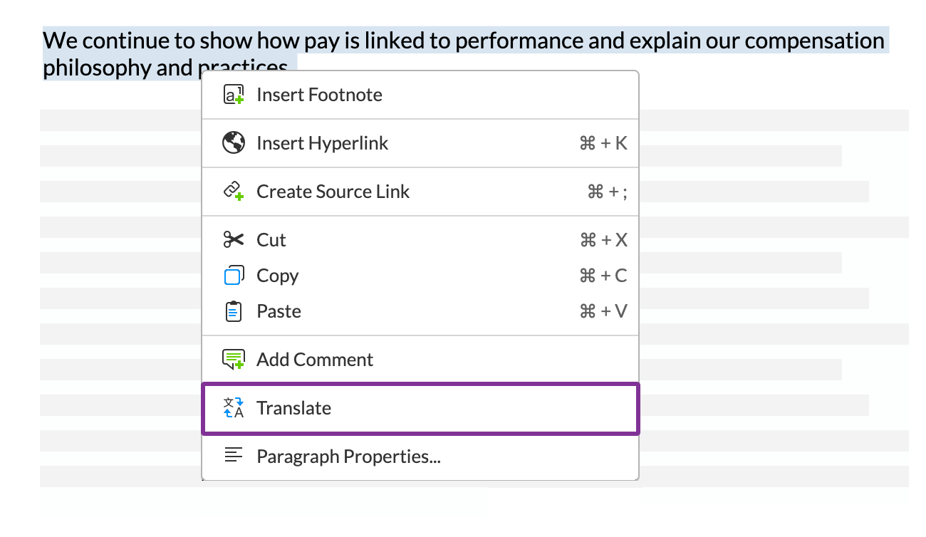 Select Translate from the right-click menu
