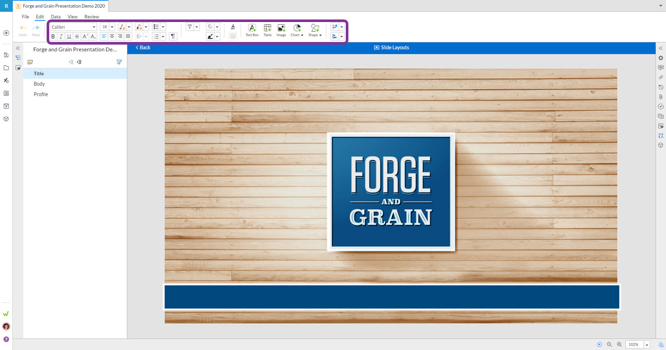 modificare il contenuto del layout