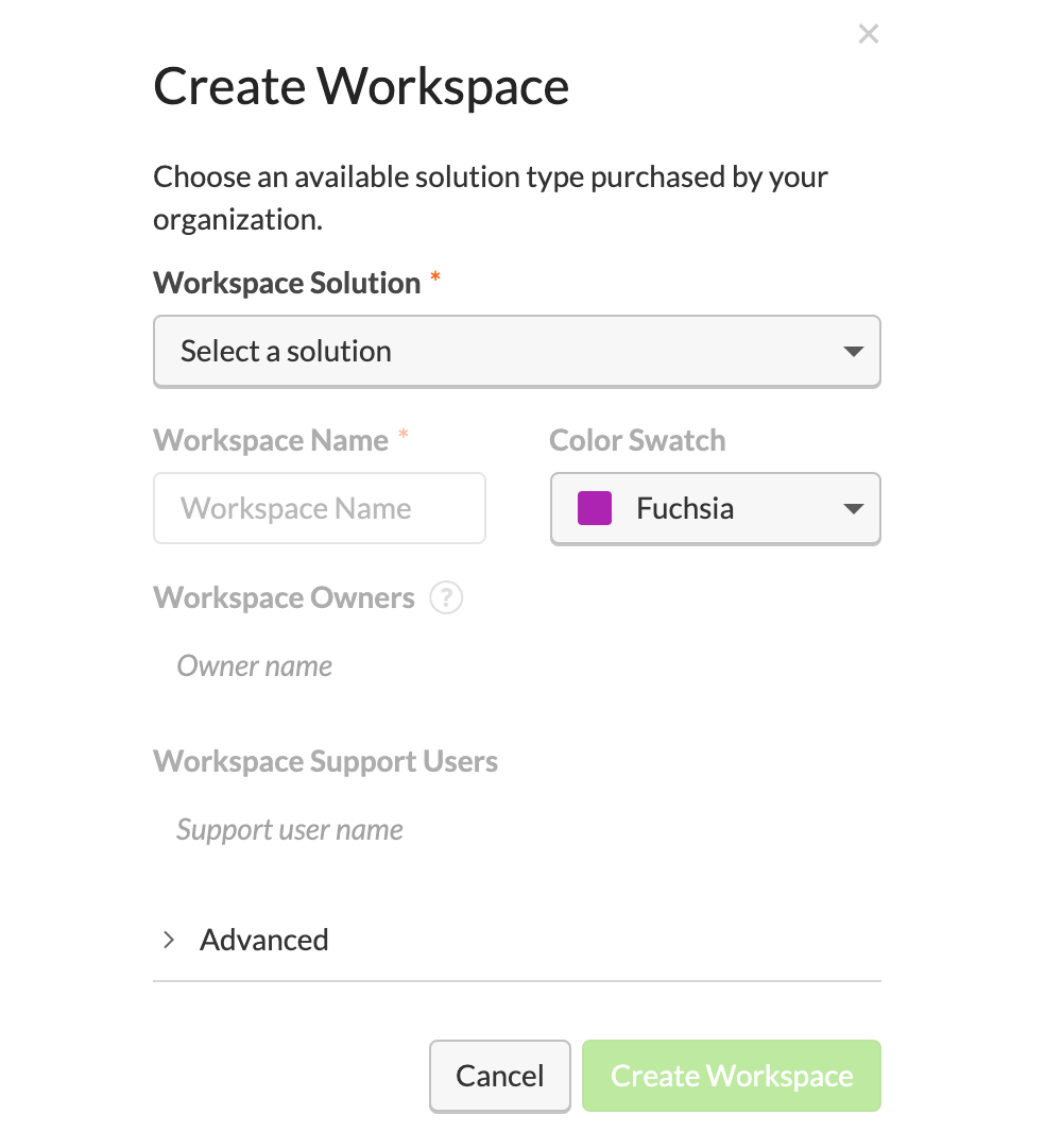Enter Workspace Details
