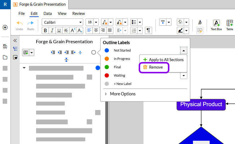 how to remove outline in presentation