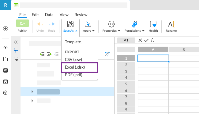 Select Excel from the menu