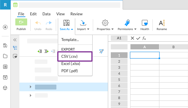 Select CSV from the menu