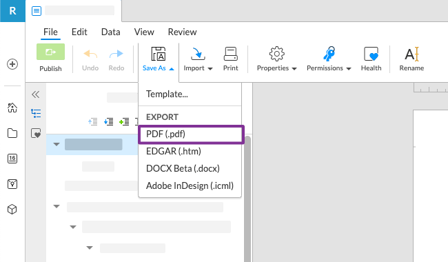 click save as and select pdf export
