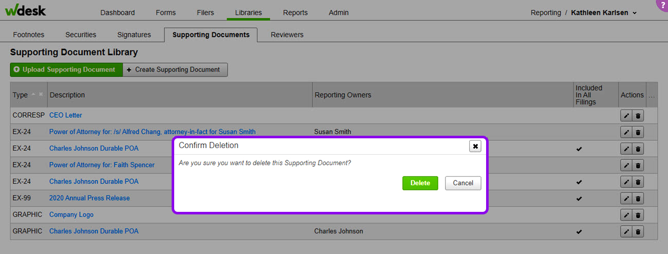 confirm supporting document release