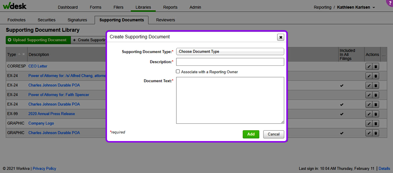 add a supporting document in plain text