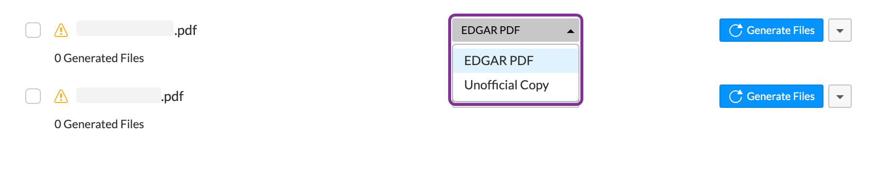Seleccionar un PDF de EDGAR