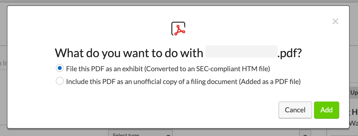 Select file as exhibit
