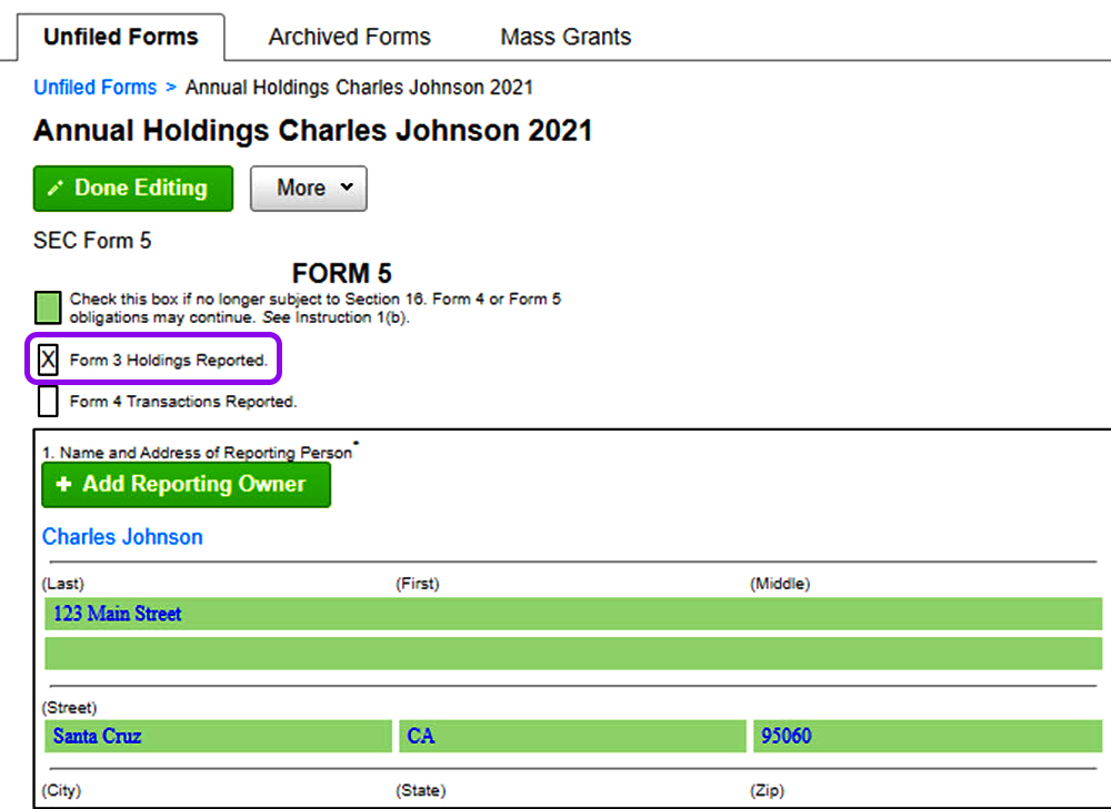 Form 3 holdings reported