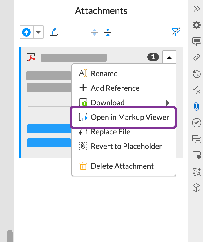 open the attachment from the attachments panel dropdown