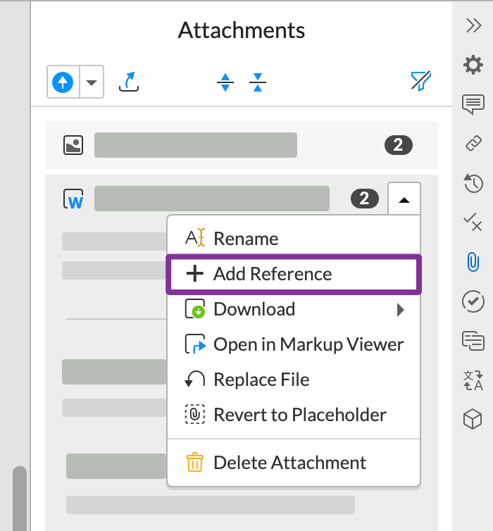 use add reference to attach an existing attachment to another piece of text