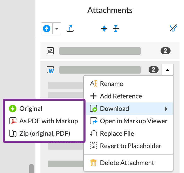 select what type of attachment file you want to download