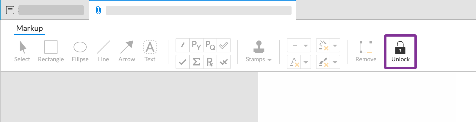 icono de desbloqueo de ediciones en la barra de herramientas del lector de marcado