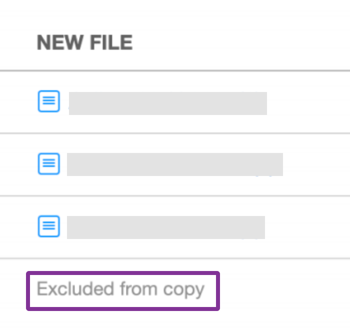 files that were not copied say excluded from copy