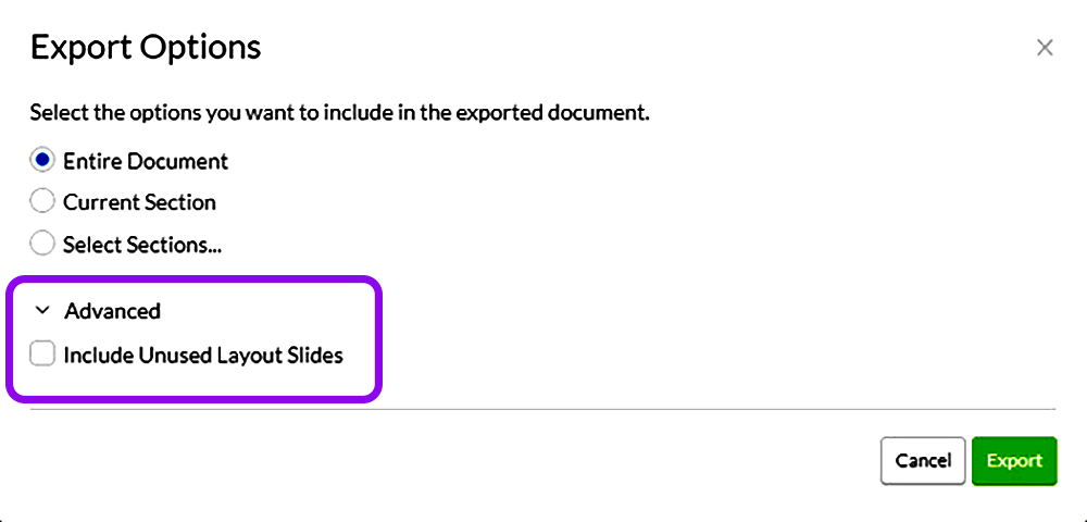 export unused layouts for slides