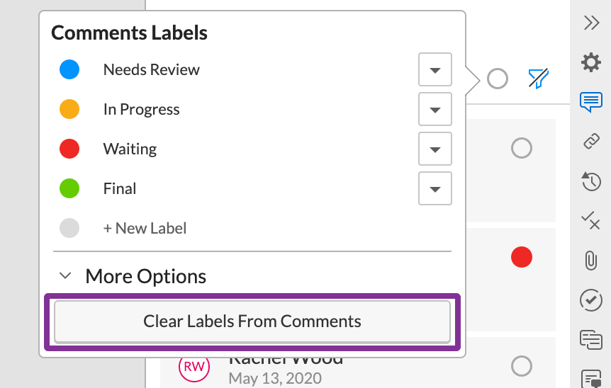 click clear labels to remove all labels from your comments