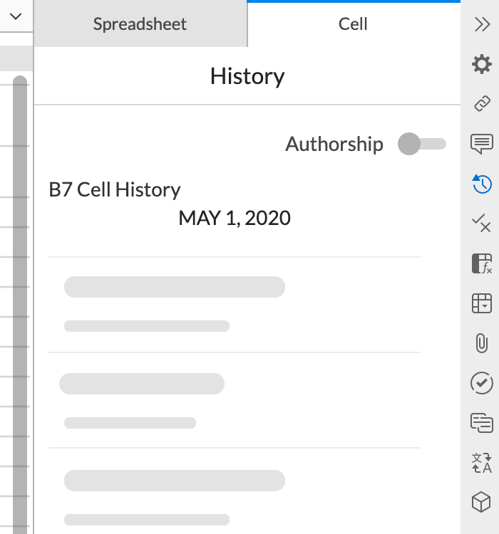 view revision history for the selected cell