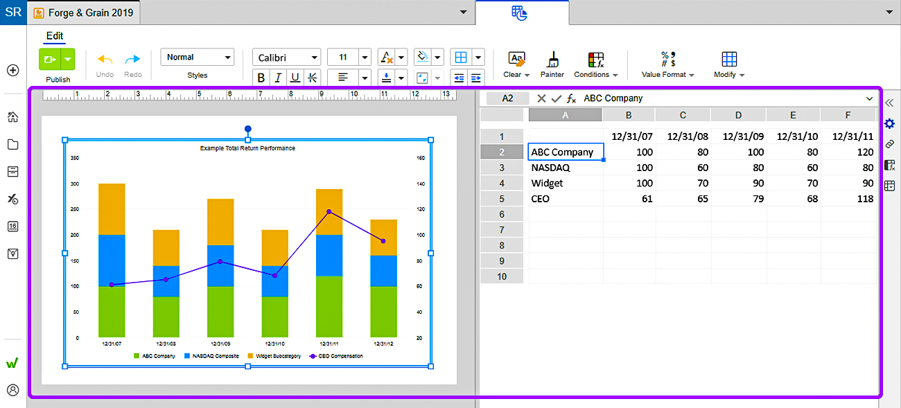 view chart and data side by side