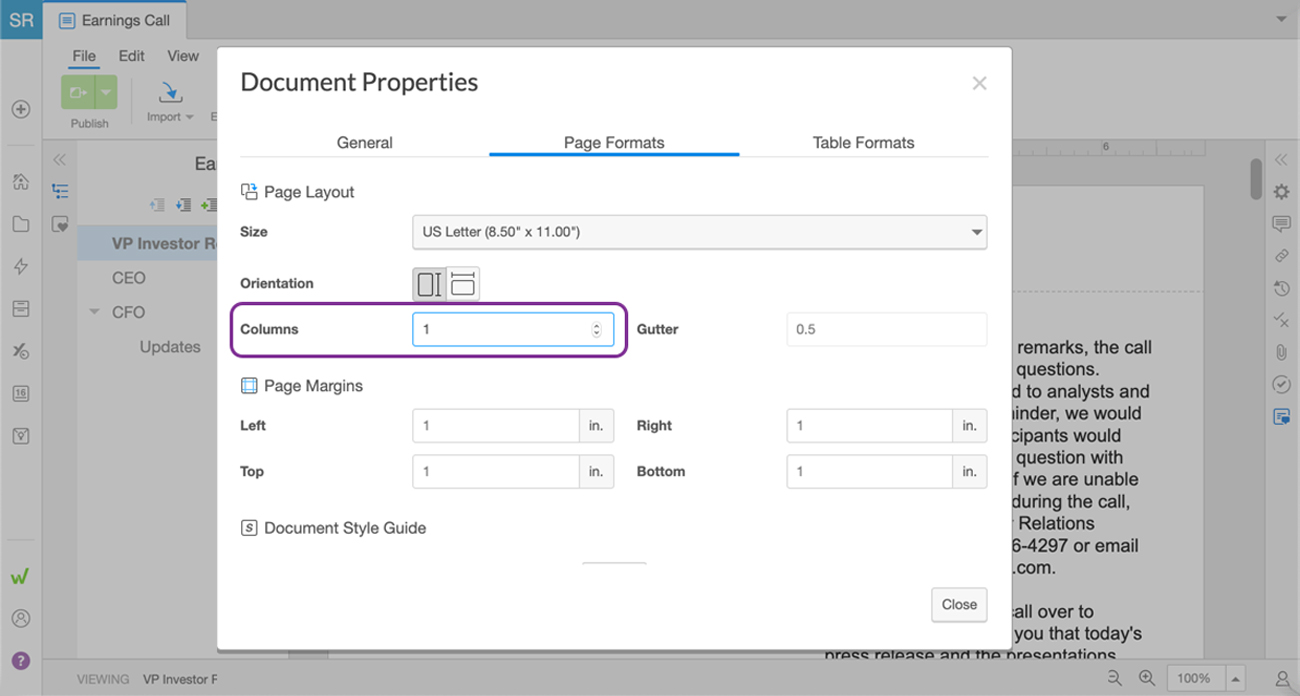 choose the number of column documents