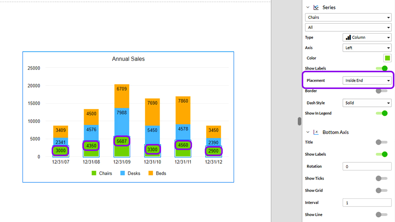 柱形图和条形图的标签– 支持中心