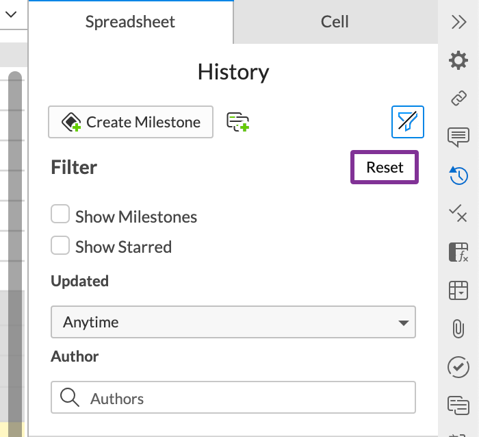 click reset to clear the fields in the filter options