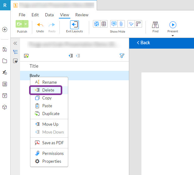 delete a slide layout in Workiva